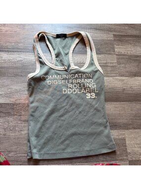 Haver Womens Racerback Tank Top Sage Green Graphic Text Size S